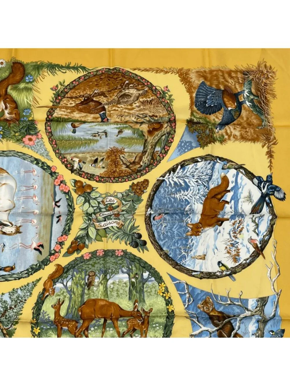 Hermes Carre 90 les Quatre Saisons Four Seasons Silk Scarf Yellow - Picture 2 of 6